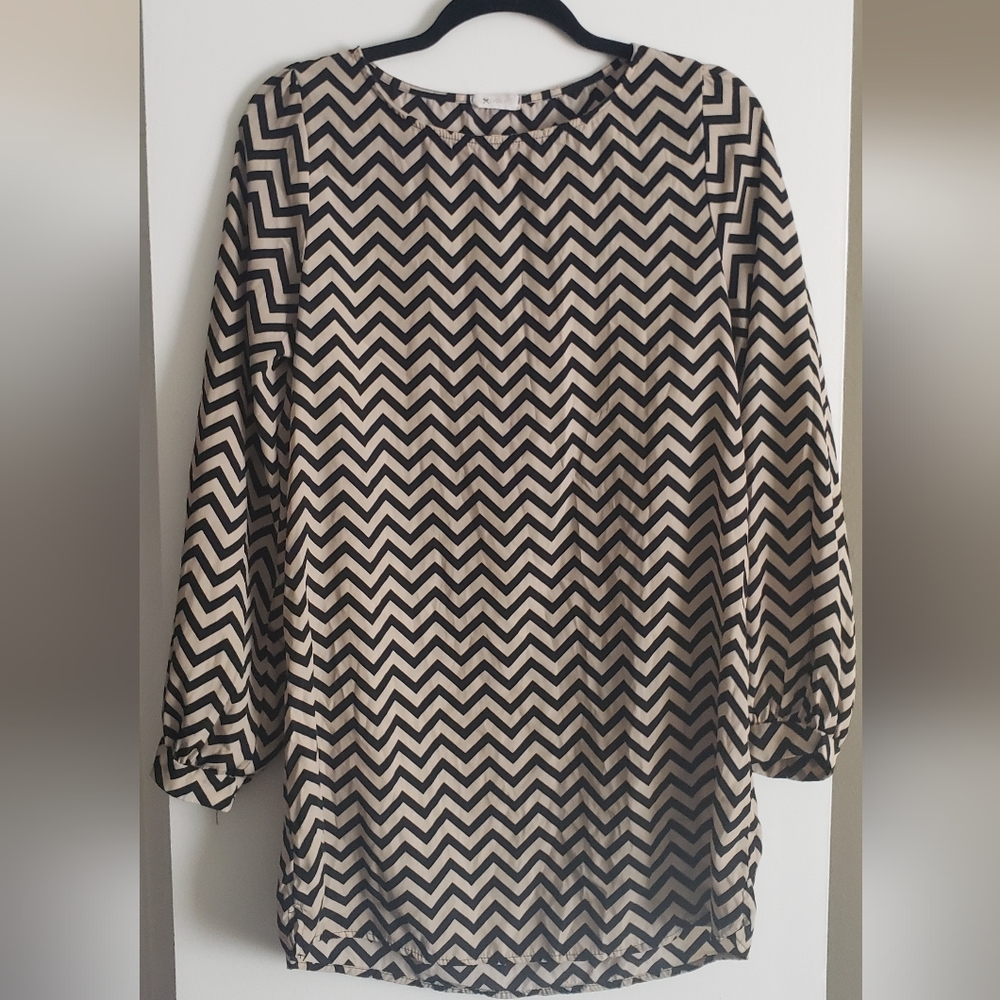 Tan and Black Chevron Dress